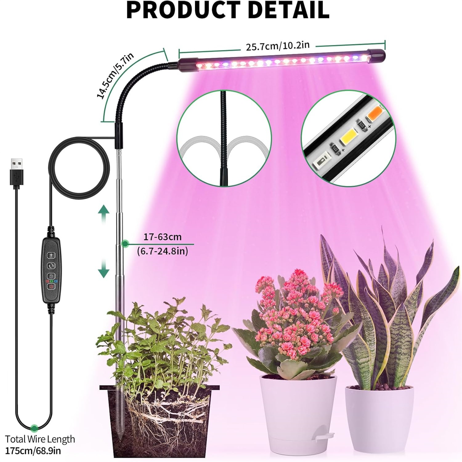 Led Planted Tank Light - 3 цвета, USB-лампа для выращивания растений,